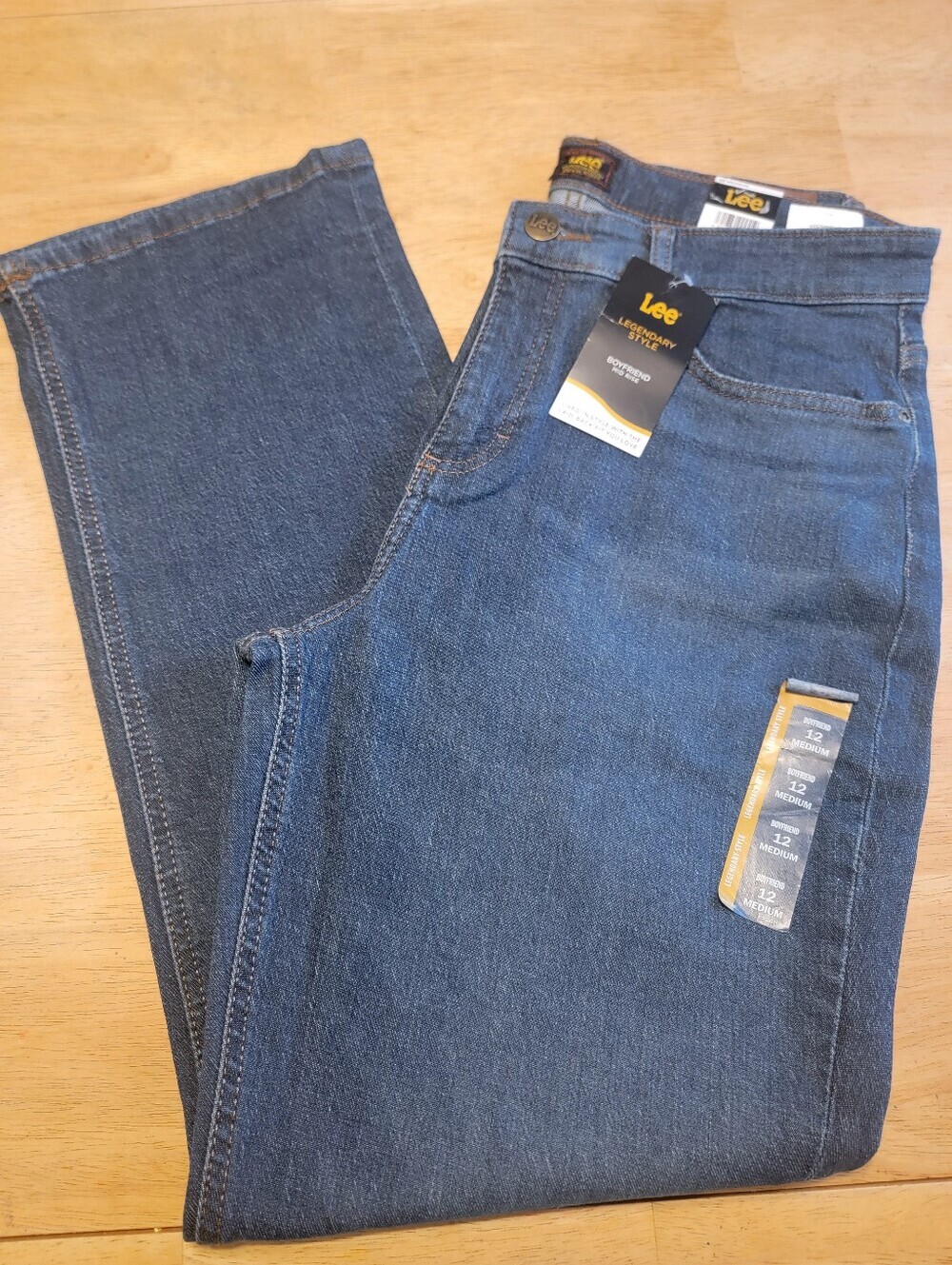 NWT Lee Womens Dark Blue Mid Rise Boyfriend Jeans Size 12